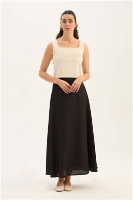 %100 Keten Kloş Etek Siyah