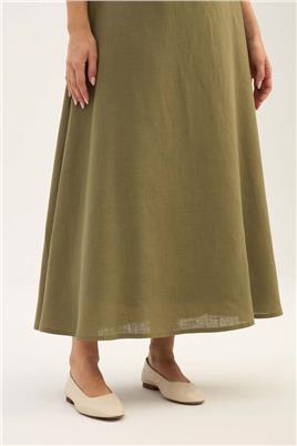 %100 Keten Kloş Etek Haki