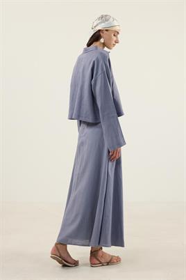 %100 Keten Kloş Etek Havacı Mavisi