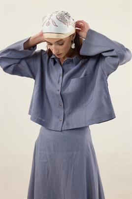 %100 Keten Kloş Etek Havacı Mavisi