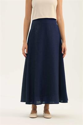 %100 Keten Kloş Etek Lacivert