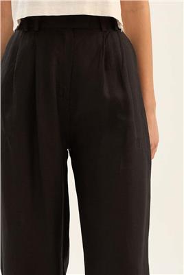 %100 Keten Palazzo Pantolon Siyah