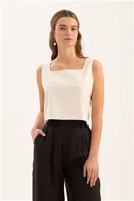 %100 Keten Palazzo Pantolon Siyah