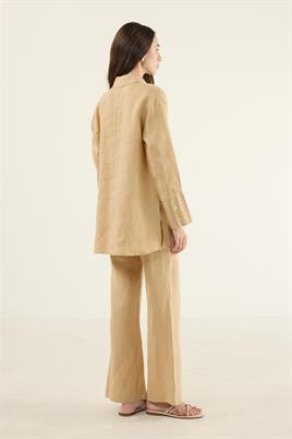 %100 Keten Parçalı Gömlek Sarı