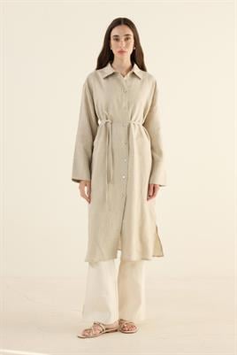 %100 Keten Parçalı Tunik Naturel