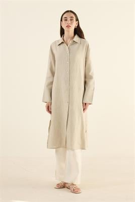 %100 Keten Parçalı Tunik Naturel