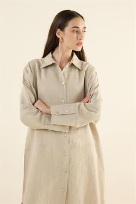 %100 Keten Parçalı Tunik Naturel