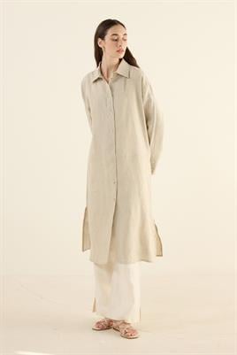 %100 Keten Parçalı Tunik Naturel