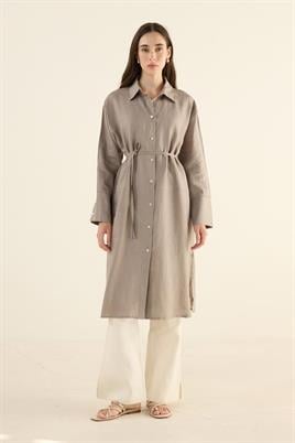 %100 Keten Parçalı Tunik Vizon