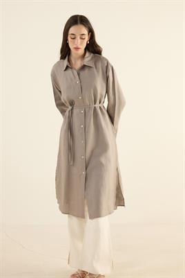 %100 Keten Parçalı Tunik Vizon