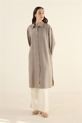 %100 Keten Parçalı Tunik Vizon