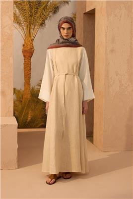 %100 Keten Pileli Jile Krem