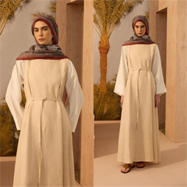 %100 Keten Pileli Jile Krem