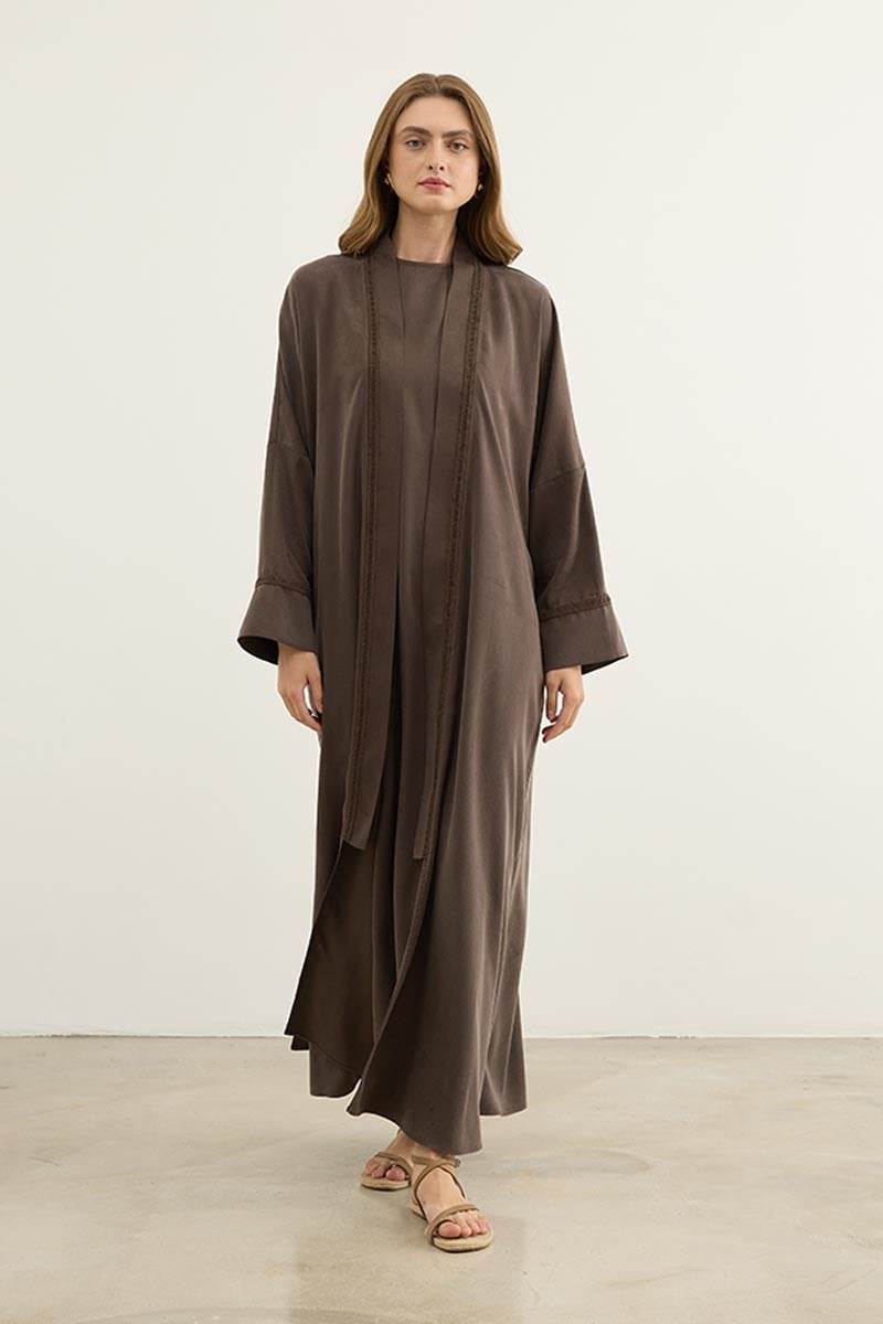 %100 Liyosel Abaya Takım Acı kahve
