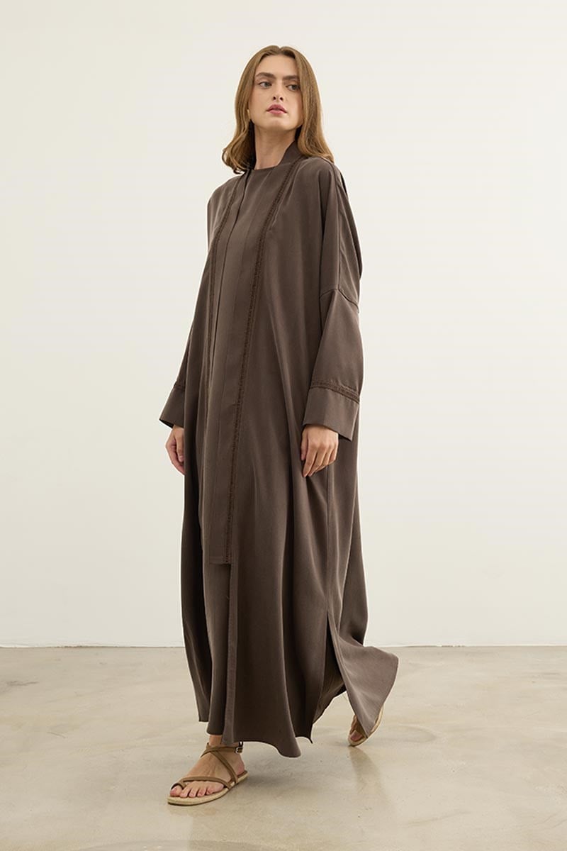 %100 Liyosel Abaya Takım Acı kahve