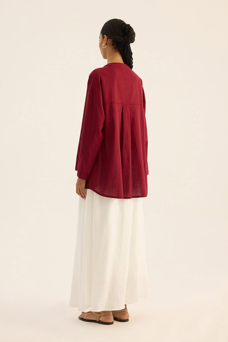 %100 Pamuk Kimono Gömlek Bordo