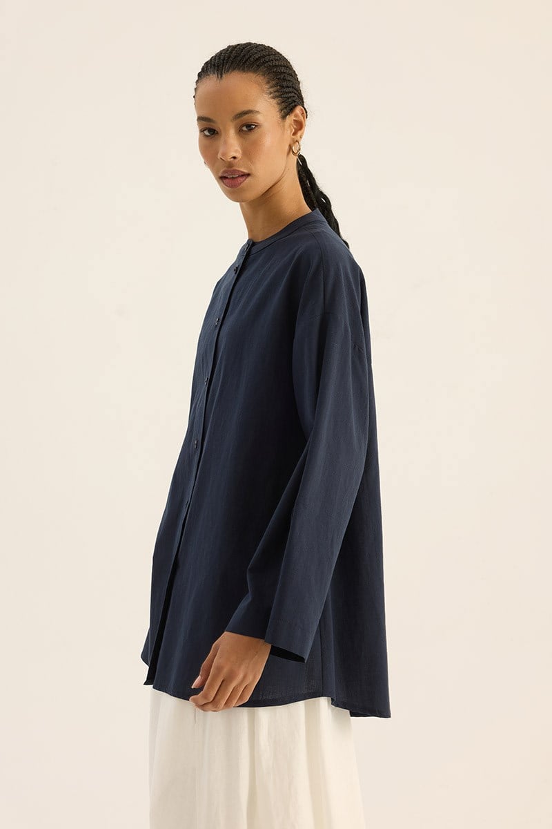 %100 Pamuk Kimono Gömlek Lacivert