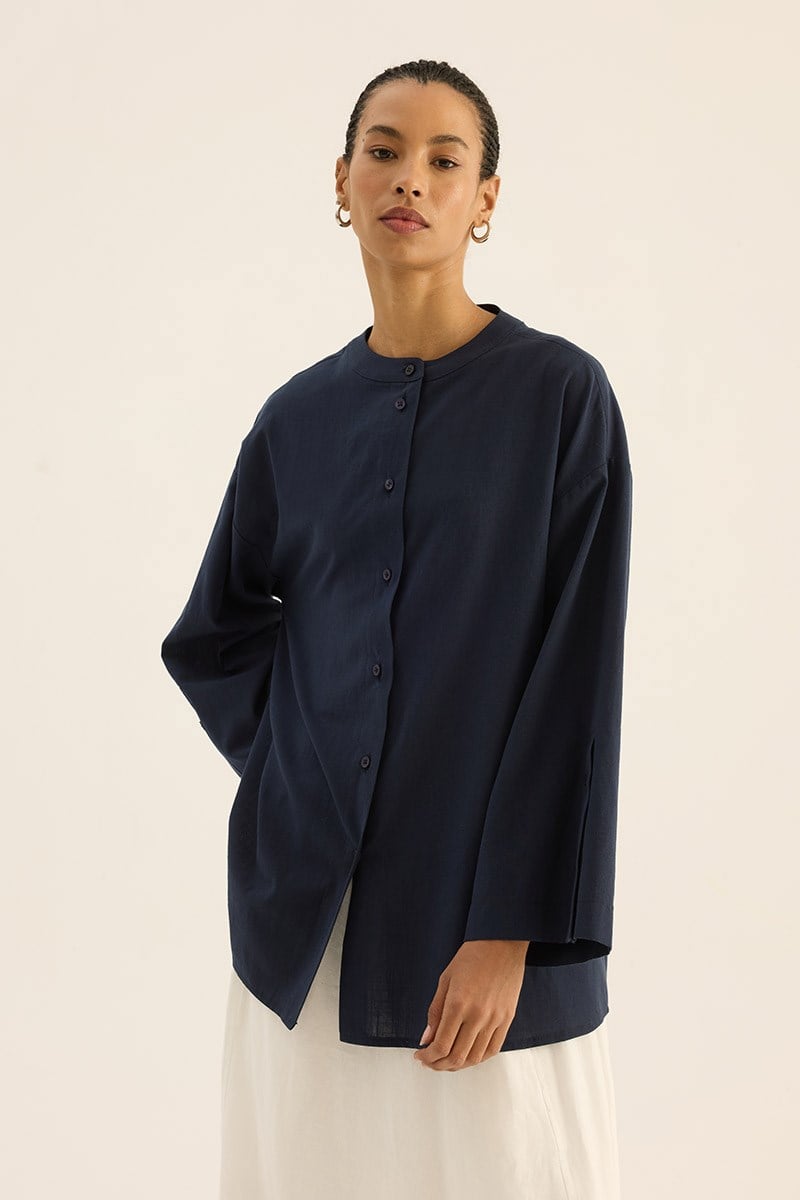 %100 Pamuk Kimono Gömlek Lacivert