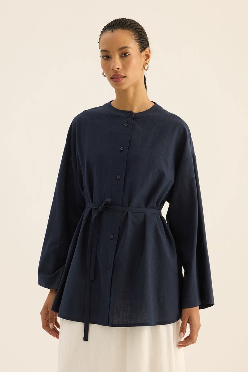 %100 Pamuk Kimono Gömlek Lacivert