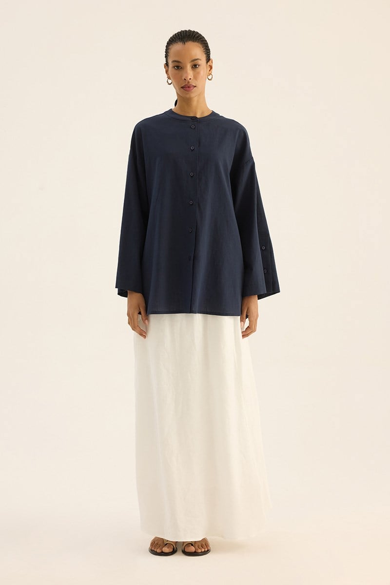 %100 Pamuk Kimono Gömlek Lacivert