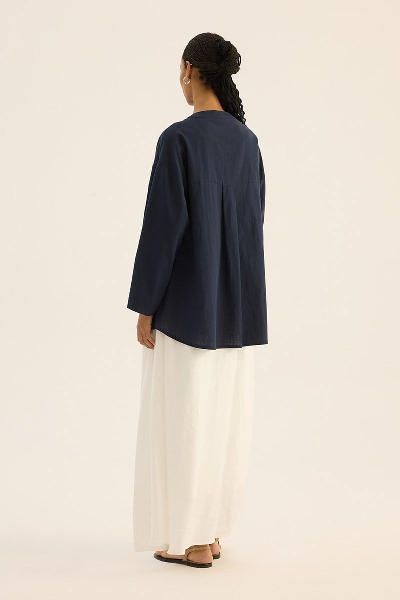 %100 Pamuk Kimono Gömlek Lacivert