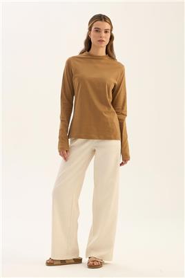 %100 Pamuk Penye Body Koyu camel