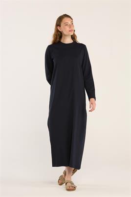 %100 Pamuk Penye Elbise Lacivert
