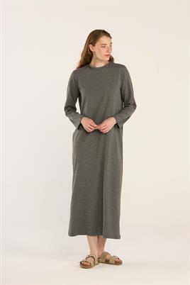 %100 Pamuk Penye Elbise Antrasit