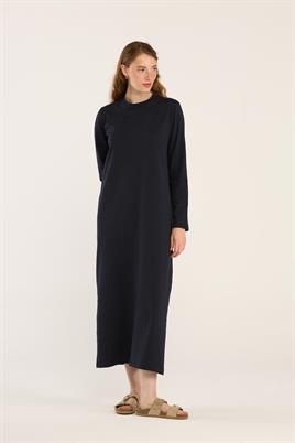 %100 Pamuk Penye Elbise Lacivert