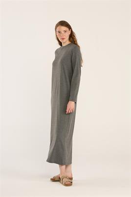 %100 Pamuk Penye Elbise Antrasit