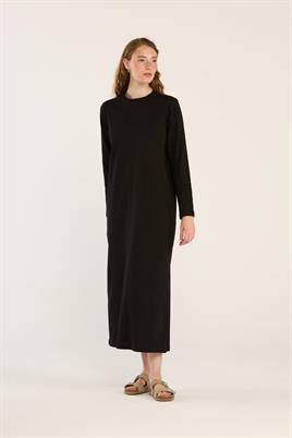 %100 Pamuk Penye Elbise Siyah