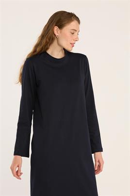 %100 Pamuk Penye Elbise Lacivert