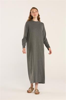 %100 Pamuk Penye Elbise Antrasit