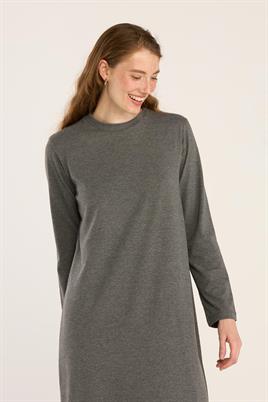 %100 Pamuk Penye Elbise Antrasit