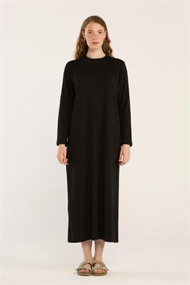 %100 Pamuk Penye Elbise Siyah