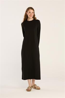 %100 Pamuk Penye Elbise Siyah