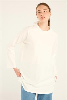 %100 Pamuk Uzun Kol Tshirt Ekru