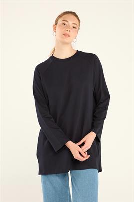 %100 Pamuk Uzun Kol Tshirt Lacivert