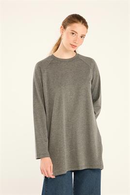 %100 Pamuk Uzun Kol Tshirt Antrasit