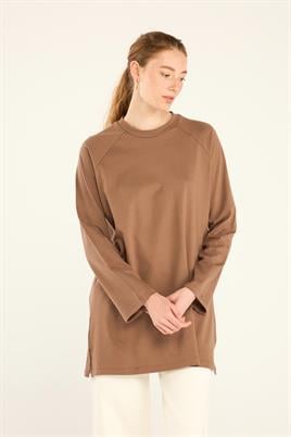 %100 Pamuk Uzun Kol Tshirt Kahverengi