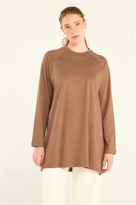 %100 Pamuk Uzun Kol Tshirt Kahverengi