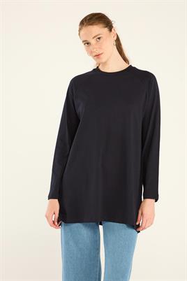 %100 Pamuk Uzun Kol Tshirt Lacivert