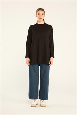 %100 Pamuk Uzun Kol Tshirt Siyah