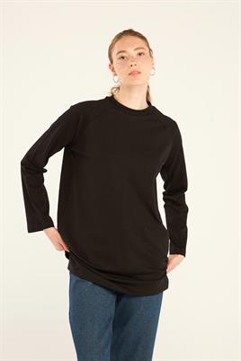 %100 Pamuk Uzun Kol Tshirt Siyah