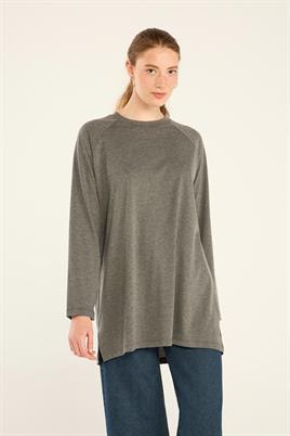 %100 Pamuk Uzun Kol Tshirt Antrasit