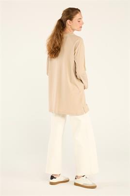 %100 Pamuk Uzun Kol Tshirt Taş