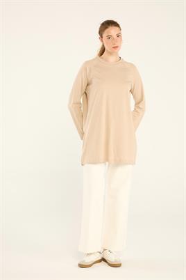 %100 Pamuk Uzun Kol Tshirt Taş