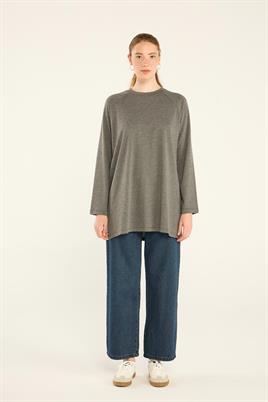 %100 Pamuk Uzun Kol Tshirt Antrasit