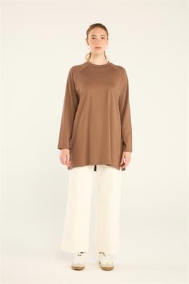 %100 Pamuk Uzun Kol Tshirt Kahverengi
