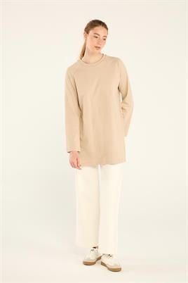 %100 Pamuk Uzun Kol Tshirt Taş